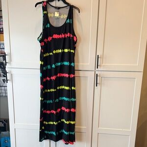 Love Black Maxi Dress with Vibrant Neon Stripes